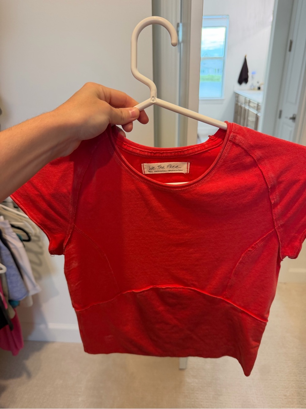 We The Free Red Short Sleeve Cropped Crew Top